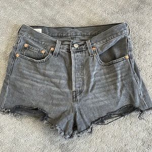 Levi’s faded black cutoff denim jean shorts, size 27